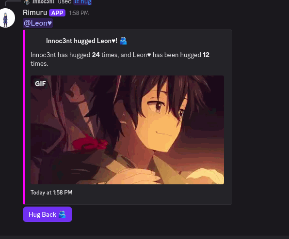 Rimuru hug command screenshot